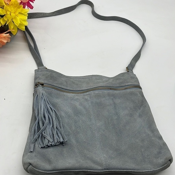 Margot Light Blue Suede Crossbody Bag. MCB2162C - Picture 4 of 14